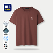 海瀾之家（HLA）短袖t恤男夏季時尚印花百搭圓領短T打底上衣男裝潮牌休閑體恤衫男 焦糖C5 (消臭/吸排/涼感) 2XL 185/100A
