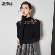 海青藍簡(jiǎn)約時(shí)尚半高領(lǐng)蕾絲網(wǎng)紗針織衫毛衣秋冬2024款法式黑色打底上衣 米白 均碼