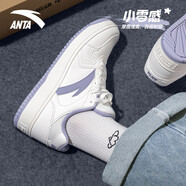 安踏女鞋板鞋夏季皮面軟底防潑水滑板鞋潮流百搭小白鞋休閑運(yùn)動(dòng)鞋子 象牙白/楊絮紫 35.5