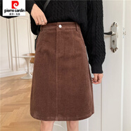 皮爾卡丹（pierre cardin）秋冬簡(jiǎn)約純色燈芯絨半身裙2021新款高腰顯瘦a字裙包臀百搭中裙子 咖啡色 有安全褲 2XL 【建議135-150斤】