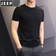 JEEP SPIRIT純色短袖男女黑白色打底衫夏季青少年休閑T恤學(xué)生情侶裝 【1件裝】黑色 4XL