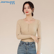 真維斯（JEANSWEST）針織女圓領(lǐng)長(zhǎng)袖打底衫女秋季內(nèi)搭洋氣修身顯瘦外穿燕麥色均碼