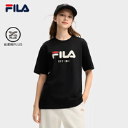 FILA斐樂(lè )官方T恤情侶款短袖衫2025春季新款休閑簡(jiǎn)約純棉T恤男女 正黑色-BK M M （170/92A）