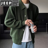 JEEP SPIRIT早春墨綠色翻領(lǐng)針織衫開衫外套男毛衣韓版男裝潮流休閑韓國(guó) 綠色 M