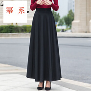 冪系毛呢半身裙女秋冬大擺顯瘦咖色長(zhǎng)裙韓版A字裙女士跳舞高腰傘裙 M7純黑色 S 合適體重88-95