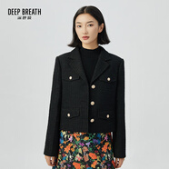 深呼吸DEEP BREATH女裝通勤氣質(zhì)小翻領(lǐng)墊肩小香風外套女A400900 黑 XL (5碼)