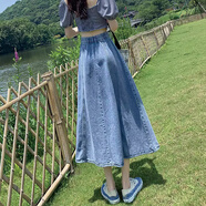 艾妃琳牛仔裙復(fù)古半身裙中長(zhǎng)款牛仔2024新款顯瘦夏季高腰裙子長(zhǎng)裙 淺藍(lán)色 XS
