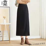 告梵25新款一片式裙子女秋冬長裙圍裹式半身裙女士冬季加厚羊毛絨裹裙 Q012-黑灰色一片式裹裙 S 26 適合1尺9腰圍[裙長84cm]
