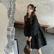 蘭伶坊大碼公主裙蓬蓬裙長(zhǎng)袖時(shí)尚打底連衣裙女春冬款胖妹mm泡泡袖娃娃裙 黑色高質(zhì)面料 M 建議80100斤