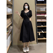 JRET黑色赫本風(fēng)收腰連衣裙女夏季大碼胖mm遮肉顯瘦法式v領(lǐng)長(cháng)裙子 黑色 M (建議80-100斤)