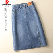 皮爾卡丹（pierre cardin）高腰牛仔裙女春夏港風雙扣開叉一步包臀顯瘦a字半身裙 6616新款 藍色- 建議/115-125斤 XL