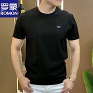 羅蒙（ROMON）2025新款男士短袖圓領(lǐng)T恤潮流純色肌理紋半截袖體恤時尚百搭t恤潮 黑色 XL