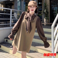 口旋春秋搭配一整套韓系穿搭毛呢馬甲背心連衣裙子蝴蝶結(jié)格子襯衫套裝 咖色襯衣+咖色背心裙 S