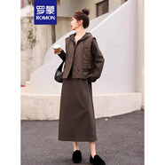 羅蒙復(fù)古西裝棉馬甲連帽衛(wèi)衣連衣裙女2023年秋冬季百搭針織長裙兩件裝 咖色 L 推薦 105-115斤