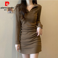 皮爾卡丹（pierre cardin）打底包臀裙女黑色針織內搭春秋大·碼胖m·m修身顯瘦收腰polo連衣裙 卡其色 【小眾別致獨特/復古浪漫 XL 【小眾設計感/仙女超仙森系】