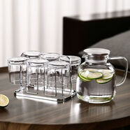 LNGA LANDGRE德國進(jìn)口品質(zhì)家用耐高溫冷水壺大容量冰箱玻璃涼水壺冷泡壺茶壺涼 單壺+6杯+銀色杯架 1800ml