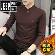 吉普（JEEP）保暖內(nèi)衣男加絨加厚冬季大碼潮流打底衫可外穿銀狐絨男士秋衣上衣 咖啡 M 105-120斤