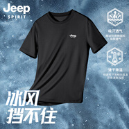 JEEP SPIRIT吉普冰氧吧男士短袖t恤夏季冰絲體恤男裝衣服夏裝休閑情侶高彈T恤 黑色jpk108 M 100-115斤