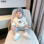嬰兒春季外出服分體嬰兒春裝套裝男小童秋季洋氣嬰兒衣服新款男女寶寶春秋兩件套外穿 灰色[小熊套裝]春秋款  無(wú)帽 90碼  建議身高75-85厘米