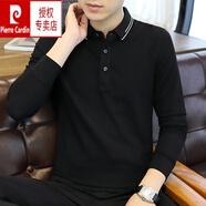 皮爾卡丹（pierre cardin）商務時尚長袖POLO.衫男夏季新款休閑透氣翻領體恤衫男裝打底上衣 黑色 2XL