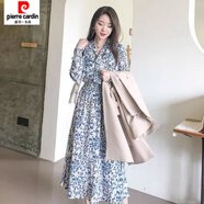 皮爾卡丹（pierre cardin）淺色碎花韓國(guó)中長(zhǎng)款連衣裙2025秋新款女洋氣搭超仙顯瘦法式長(zhǎng)裙 8262藍(lán)小花 2XL