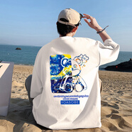 雷威凱森純棉短袖t恤男夏季潮牌新款寬松上衣服青少年印花情侶半袖體恤衫 WT253白色 S /85-100斤