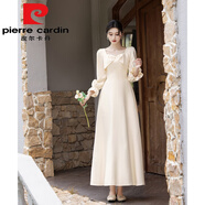 皮爾卡丹（pierre cardin）伴娘服新.品氣質(zhì)長(cháng)袖姐妹團裙香檳色平?？纱┬”婇|蜜裝畢業(yè)季 B#6006款(長(cháng))今年流行的輕奢品牌 S