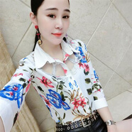 藍(lán)駿啟碎花雪紡襯衫女長袖歐貨2025單排多扣春夏韓版燙鉆上衣蕾絲拼襯衣 紅色 XXS 155