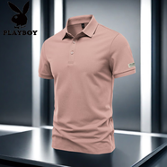 花花公子（PLAYBOY）商務(wù)修身t恤男士polo休閑夏季半袖透氣翻領(lǐng)純色大碼戶外寬松速干 粉色 L 體重120-135斤