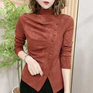 矜持范襯衫女2025年秋冬季新款小衫下擺開(kāi)叉優(yōu)雅修身顯瘦高檔長(cháng)袖上衣 橘色加薄絨 XL 115-128