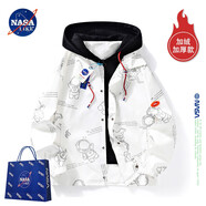 NASALIKE官方外套男秋冬季假兩件連帽夾克男士休閑棒球服寬松工裝沖鋒上衣 白色（507） 加絨 XL （建議120-140斤）