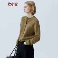 歐小倉闊腿褲搭子圓領(lǐng)羊毛開(kāi)衫 易駕馭落肩寬松短款針織衫 5185 蕨綠色 L