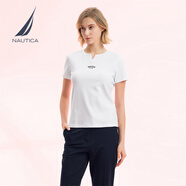 諾帝卡（NAUTICA）【商場(chǎng)同款】女裝25春季新款舒適微彈小V領(lǐng)短袖T恤女51TO05 白色1BW L