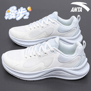 安踏（ANTA）女鞋皮面跑步鞋秋季新款凌云軟底減震休閑運動鞋女健身跳繩鞋 象牙白/淺霧灰 【新漫步】 37.5