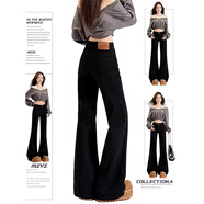 魯雅爾黑色低腰微喇牛仔褲女秋季新款寬松直筒不貼腿垂感馬蹄闊腿長(cháng)褲子 黑色 常規 M 建議90斤到100斤