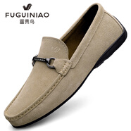富貴鳥(niǎo)男鞋秋季新款商務(wù)透氣軟皮軟底休閑鞋時(shí)尚百搭懶人一腳蹬豆豆鞋子 卡其色 單層 玉林FG2013 38 (240mm)