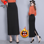 皮爾卡丹（pierre cardin）黑色包臀裙半身裙長(cháng)款長(cháng)裙春秋冬季加絨氣質(zhì)顯瘦百搭開(kāi)叉一步裙子 黑色【冬季加絨加】 厚款 4XL 建議148-157斤