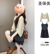 圣保美吊帶連衣裙女夏季2025新款春秋小個(gè)子穿搭韓系短裙子夏天兩件套裝 【開(kāi)衫+吊帶裙】?jì)杉?M 碼