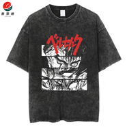 爵思朗劍風(fēng)傳奇水洗復(fù)古T恤日式半袖動(dòng)漫寬松棉夏季男女短袖潮二次元 水洗做舊-Berserk8 S