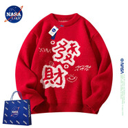 NASA LIKE官方毛衣男女冬季生日喜慶新年毛線衣打底衫情侶禮物針織衫本命年 紅色690 （發(fā)財） M （建議85-110斤）