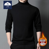 N20高領(lǐng)毛衣男冬季男士針織衫商務(wù)保暖純棉毛衫長(zhǎng)袖內(nèi)搭打底衫線衣 黑色加絨 XL