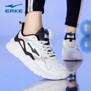 鴻星爾克（ERKE）女鞋輕便運(yùn)動(dòng)鞋女夏季學(xué)生皮面女士休閑鞋跑步鞋女老爹鞋跑步鞋子 正白/正黑 37