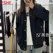 FSHE2025夏秋季薄款韓版飛行員夾克外套女休閑棒球服寬松情侶款上衣女 黑色[韓系休閑外套 XL 適合120-130斤