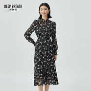 深呼吸DEEP BREATH女裝木耳領(lǐng)碎花連衣裙【附吊帶裙、腰帶】A500259 黑花 L (4碼)