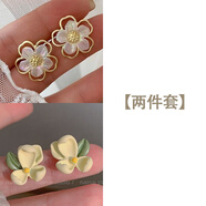 山茶花朵耳夾無(wú)耳洞女小眾設計感耳釘復古高級感法式耳環(huán)可愛(ài)耳飾 碧影[兩件套] 耳夾[無(wú)耳洞]