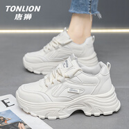 唐獅（TonLion）老爹鞋女鞋2025秋季厚底休閑鞋子女士增高運動(dòng)小白鞋女 米色 38