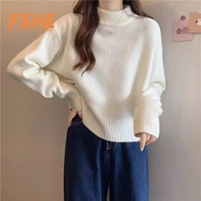 FSHE法式短款毛衣女秋冬小個(gè)子加厚內搭溫柔風(fēng)軟糯半高領(lǐng)套頭針織衫 米白 S 建議80-90斤