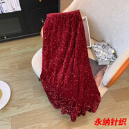 萱圖婭大碼春秋新款亮片半身裙女裙子氛圍感紅色高腰A字裙氣質(zhì)減齡長(zhǎng)裙 紅色帶內(nèi)襯不扎身 XS XS建議60-75斤