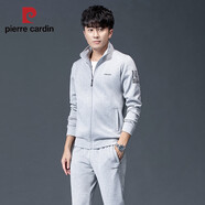 皮爾卡丹（pierre cardin）歐洲站男士休閑運動套裝立領(lǐng)衛(wèi)衣套裝春秋新款運動服套裝男士 A02灰色 M (建議90-110斤)