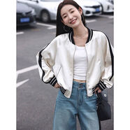 BMOI法式簡約短款小外套BF風(fēng)休閑女小眾新款潮流百搭棒球服女外套春秋 白色面料有里布 M 80-100斤